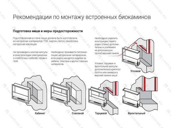 Встроенный биокамин Lux Fire Фронтальный 1040 S