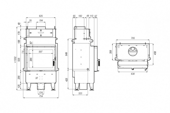 Топка DEFRO HOME NAVI SM, 14 кВт, 630/535мм, с водяным контуром